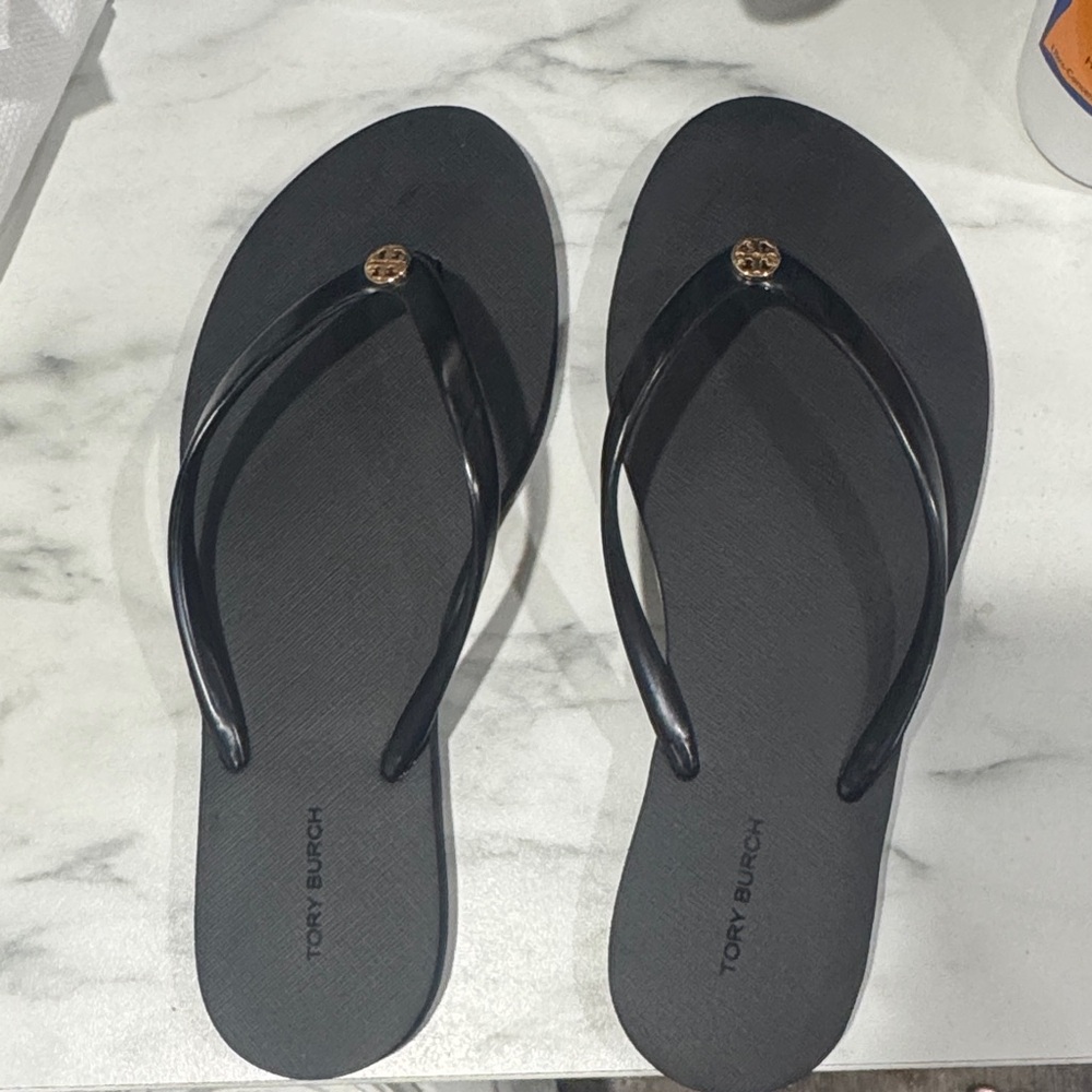 Tory Burch Black Sandals with Gold Accent